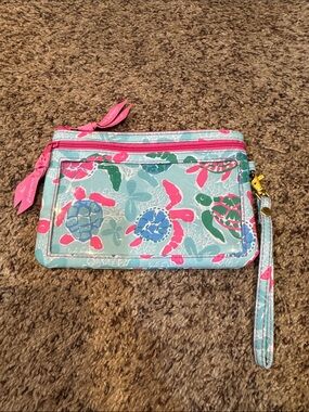 Simply Southern Sea Turtle Print Pouch in Aqua and Pink phone protector